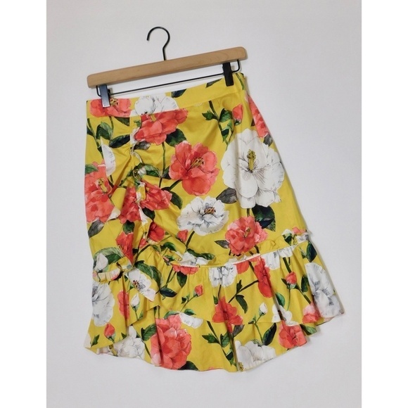 PARKER Coraline Skirt Yellow Floral Ruffles Lemon Wildflower Poplin Size 6 - Picture 3 of 16
